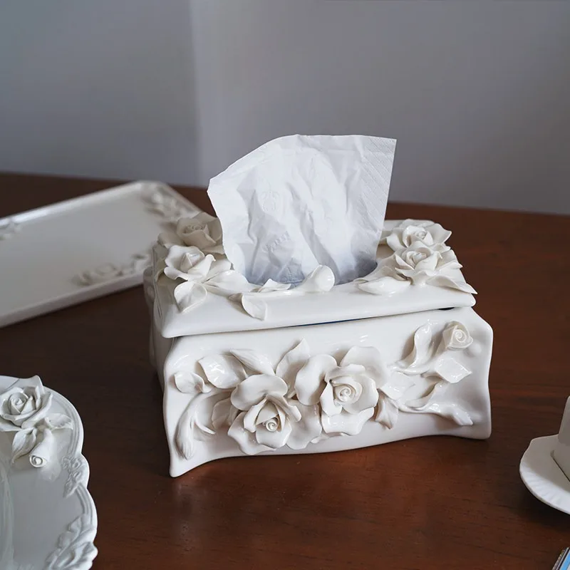 

Европейская керамическая коробка для салфеток с ручной росписью в виде розы, высококачественный керамический органайзер для салфеток, декор для дома