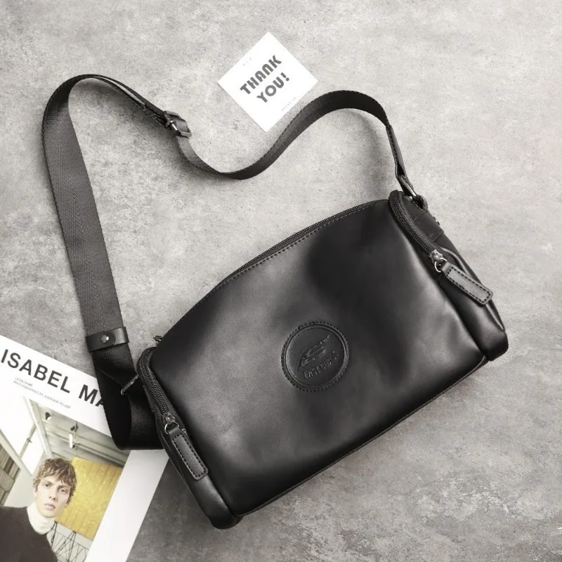 Fashion Men Crossbody Bag New Design Barrel-Shaped Crossbody Bags Men Large Capacity Shoulder Bag Soft Leather Sling Bags Male