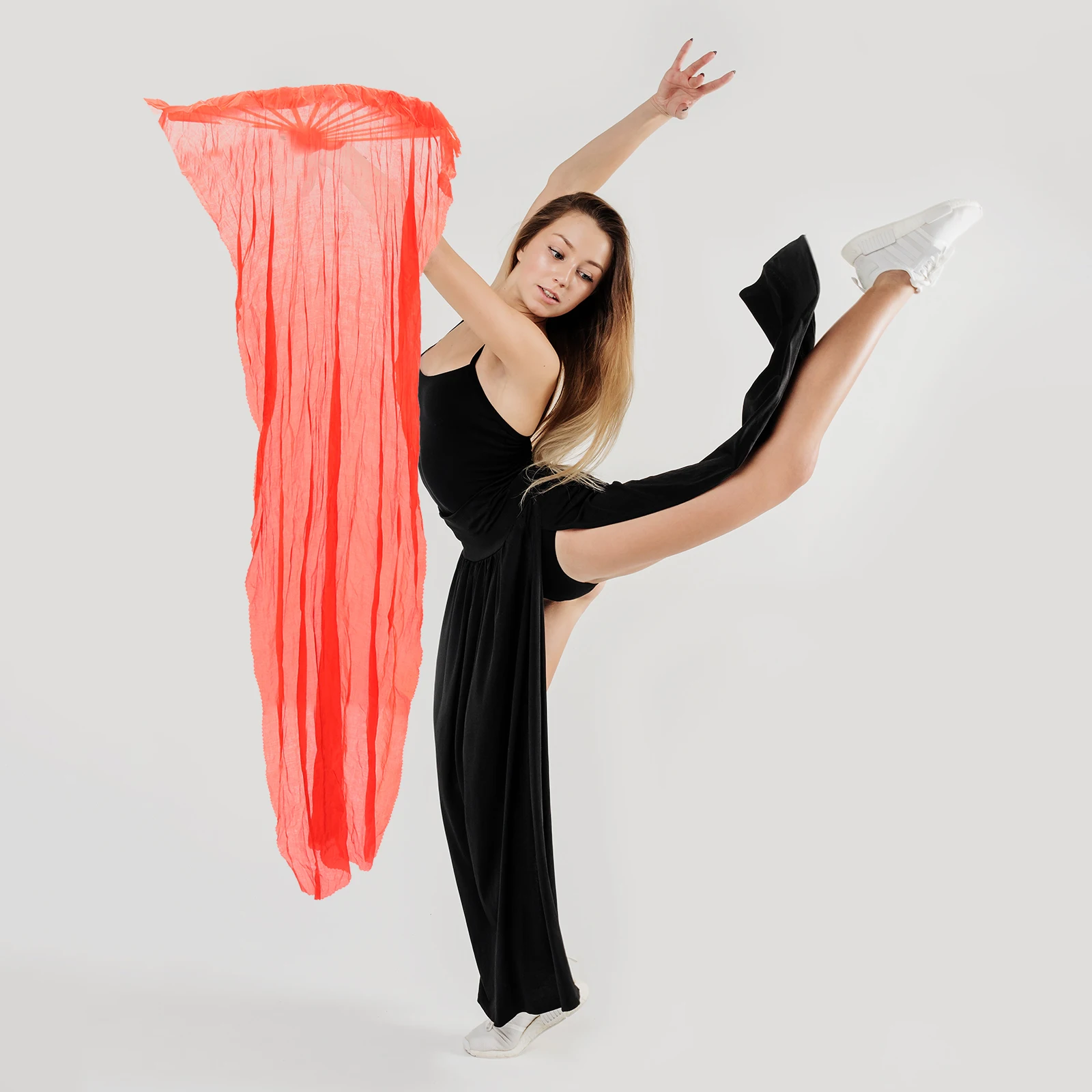 

Silk Dance Fan Handmade Belly Dancing Accessories Lengthened Women Real Silk Material Strong Light Stage Show Square