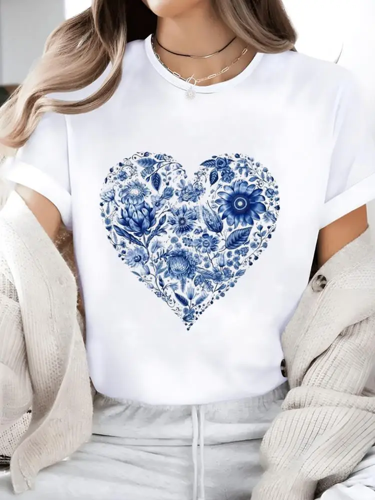 

Love Heart Trend Ladies Graphic T Clothing Women‘s Casual Fashion Woman Clothes Print Tee White Short Sleeve O-neck T-shirts