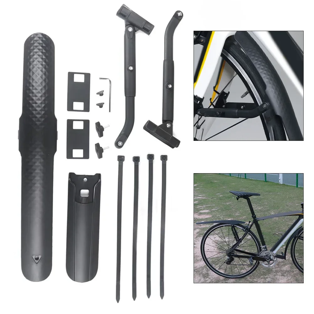 Guardabarros de bicicleta de carretera, altura ajustable, diseño ensanchado, protección aerodinámica, plástico negro, accesorio de ciclismo, 1 Uds.