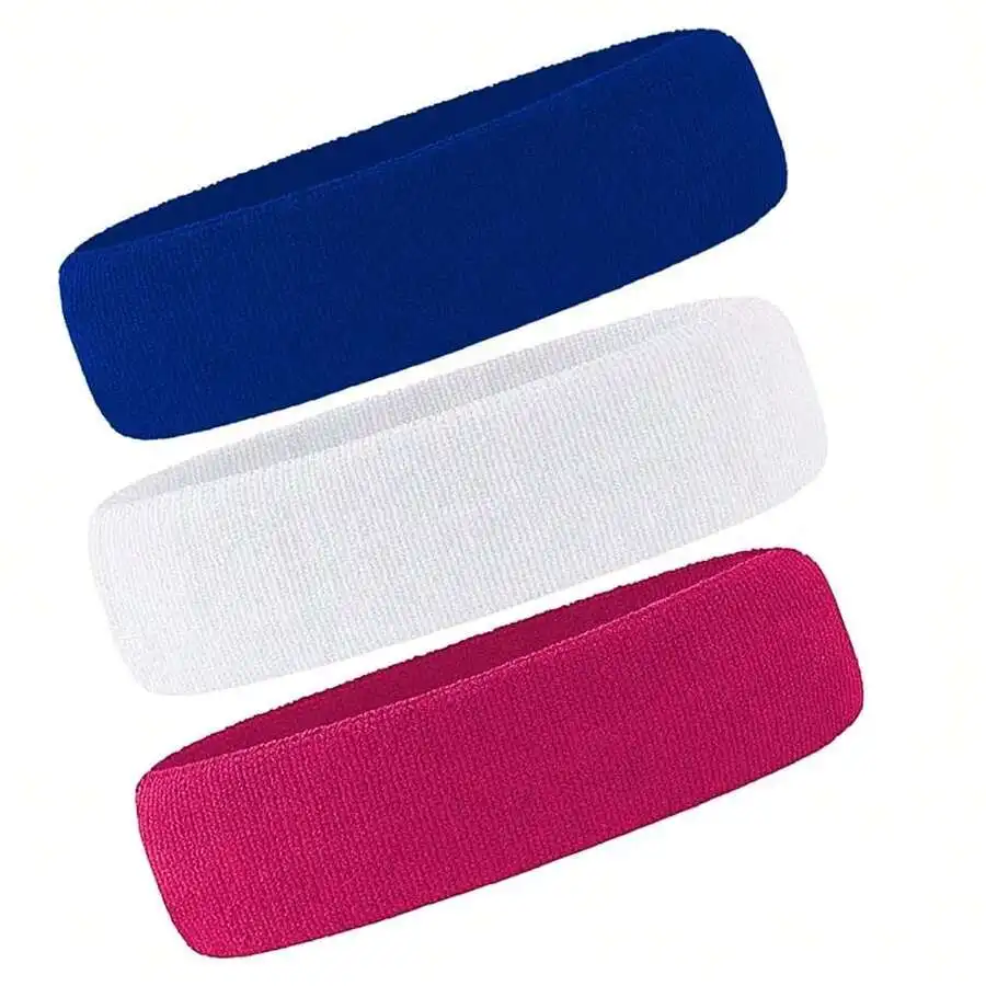 

3 Pack Unisex Terry Cloth Sweatband Headband For Sports Gym Tennis Workout
