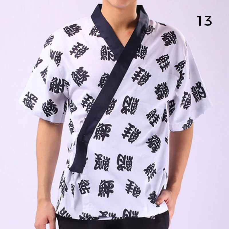 寿司レストラン作業服シャツシェフ制服フードサービスプリント半袖トップス和風キッチンコックシェフジャケット