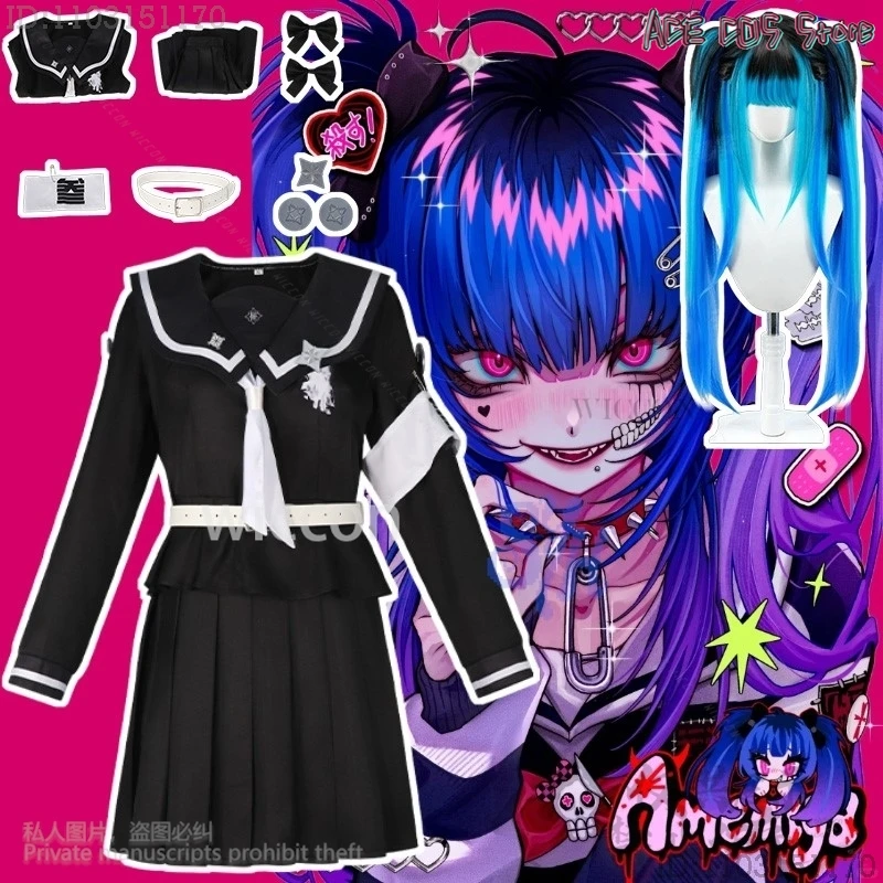 

Amemiya Darumi Japanese Jirai Kei Girls Cosplay Anime Game The Hundred Goth School Uniform Black Mini Dress Jsk Lolita Halloween