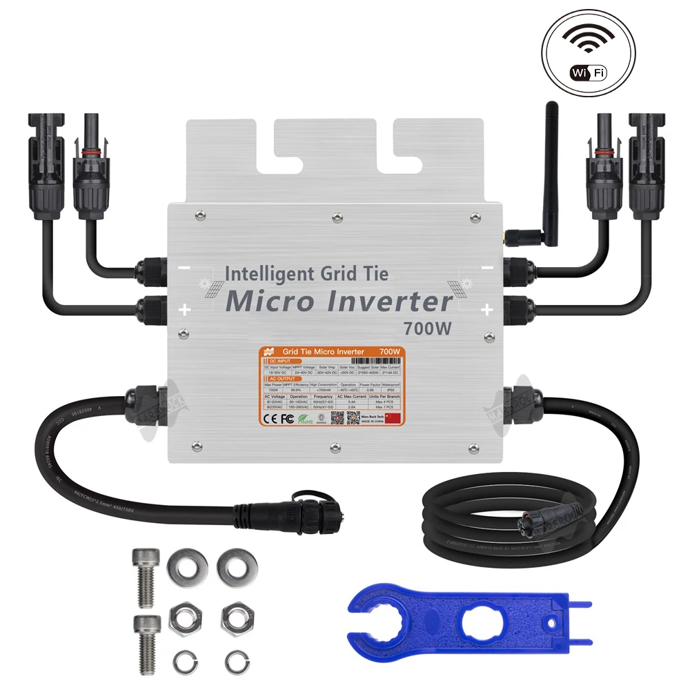 600W 700W 800W Grid Tie inverter solare WiFi integrato 18-50VDC 80-260VAC Microinverter a onda sinusoidale pura per pannelli solari 2*300-400W