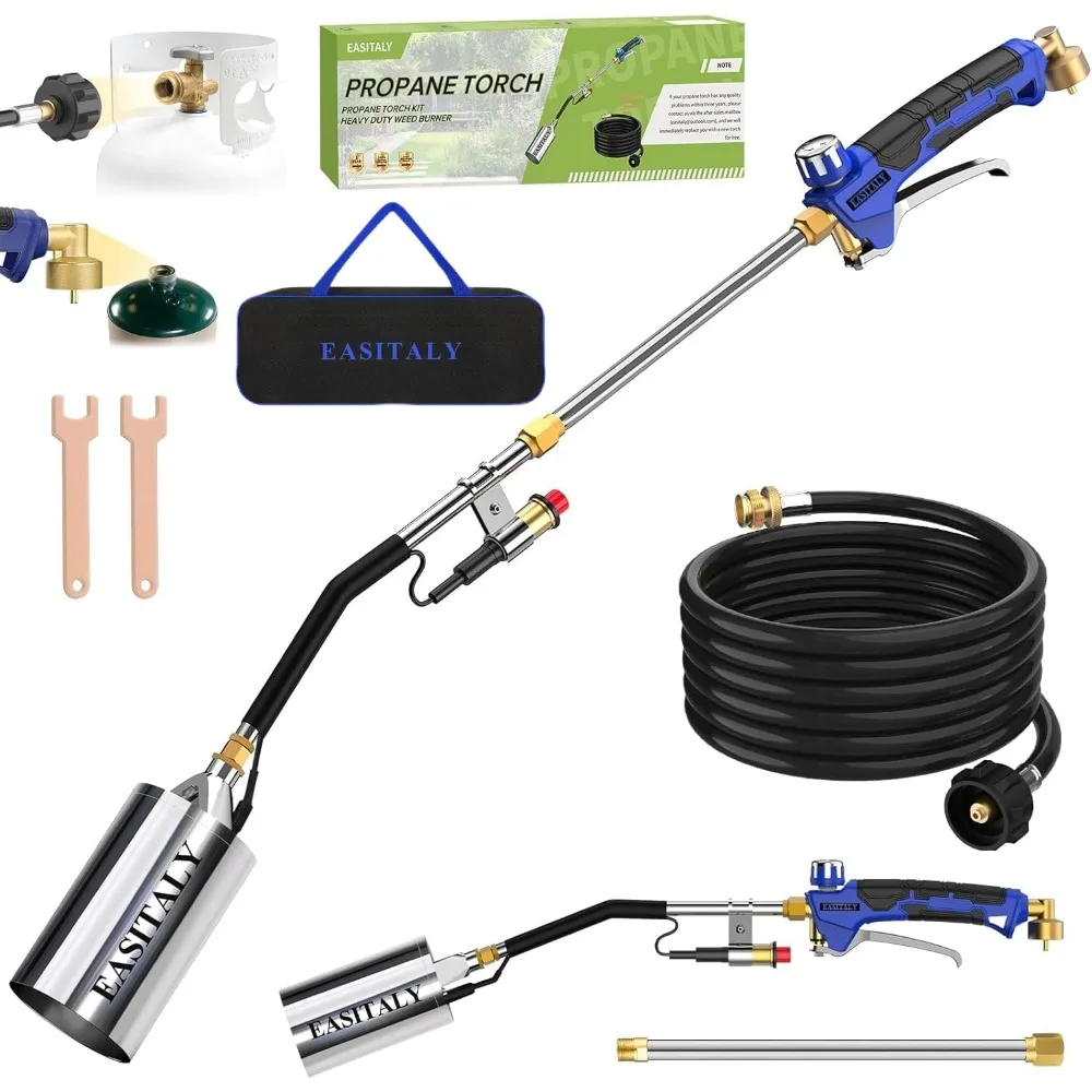 

Набор для сжигания сорняков пропановой горелкой (для доставки в США): высокомощная горелка с шлангом 12,5 футов, сверхмощный паяльник-факел, режимы длинного и короткого пламени