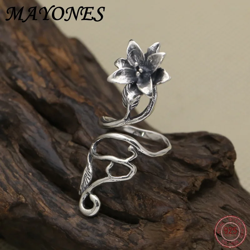 100% 925 Sterling Silver Ring Lucky Flower Adjustable Fashion Engagement Wedding Women's Charm Jewelry