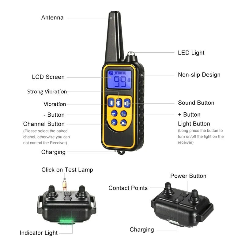 

Electric dog trainer and bark stop device Dog Training Collar Rechargeable remote control aterproof Suitable