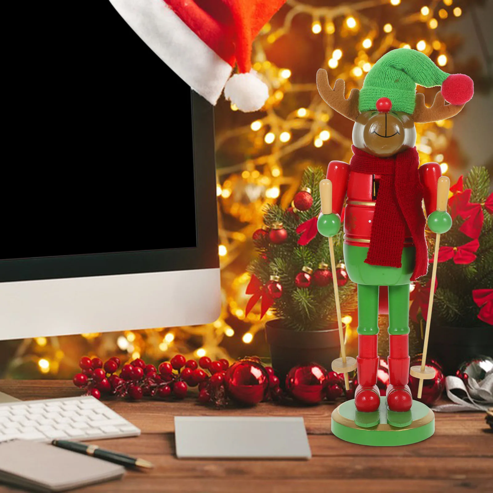 

Christmas Skiing Wooden Nutcracker Decoration Classic Xmas Tabletop Ornament Holiday Home Office Decor Nutcrackers