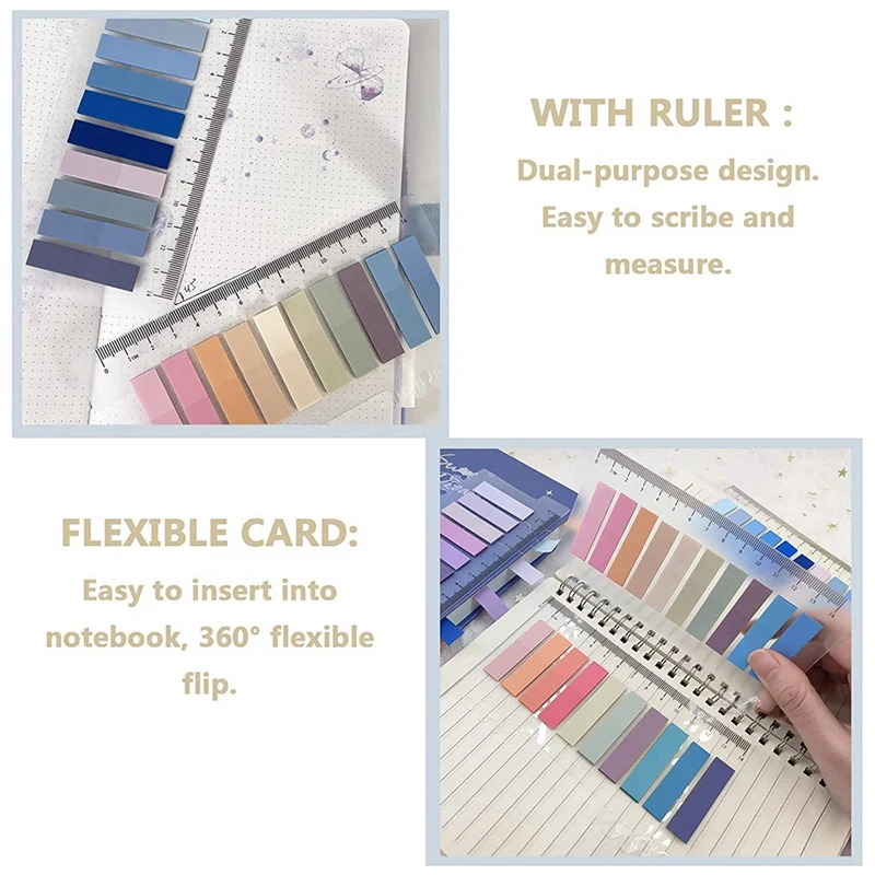 علامات التبويب مؤشر لزجة مع حاكم لتحديد الصفحة ، ملاحظات لاصقة صفحة للكتابة ، 4 ورقة Morandi الشريط ، 1600 قطعة