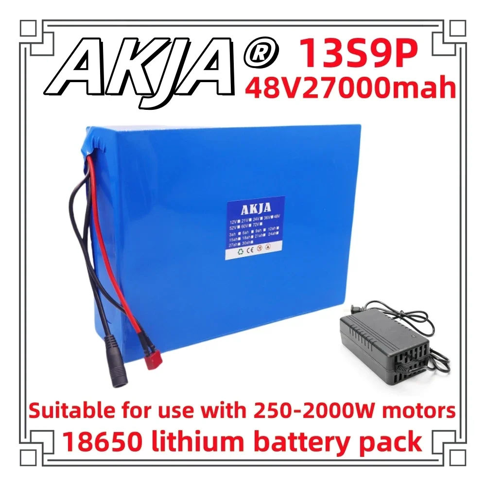 Novo Full Capacity Power Bateria de Lítio, Air Transporte Rápido, Adequado para 250-2000W, 18650, 48V, 27Ah, 13S9P