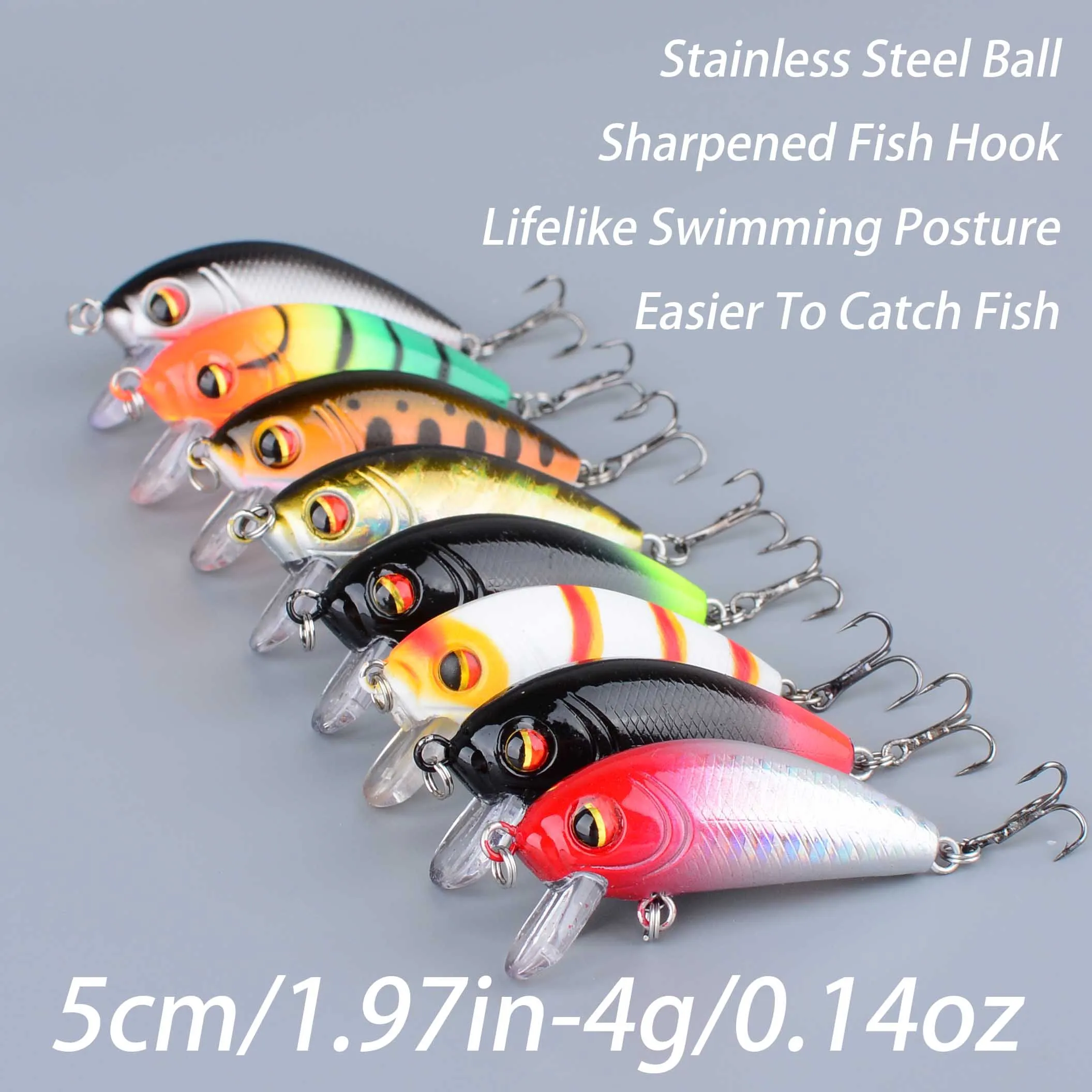Crankbait hundimiento VIB Minnow con anzuelos triples y ojos 3D - imagen 3