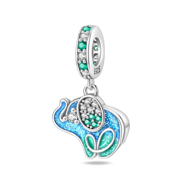 925 Sterling Silver Elephant Charms Beads Zircon Dangle Fit 3mm Original Bracelet DIY Women Party Jewelry Gifts