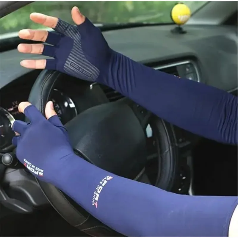 Summer AntiUV Cooling ‌Ice Silk Arm Sleeves Breathable Stretchy Cover UV Protection Sun Sleeves Cycling Running Sports Drive Car