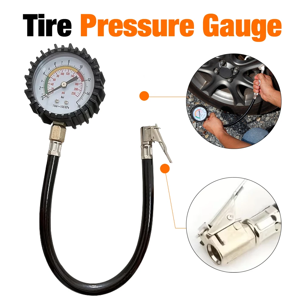 

220PSI Car Tyre Air Pressure Tester, High-precision Long Tube Tire Gauge Meter, For Auto Motorcycle Truck Bike Measurement Tools