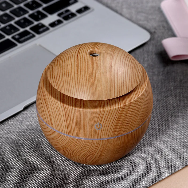 200ml USB Small Ball 7 Colorful Light Bass Noise Reduction Mushroom Humidifier Mini Wood Grain Round Hollow Aroma Diffuser image 2