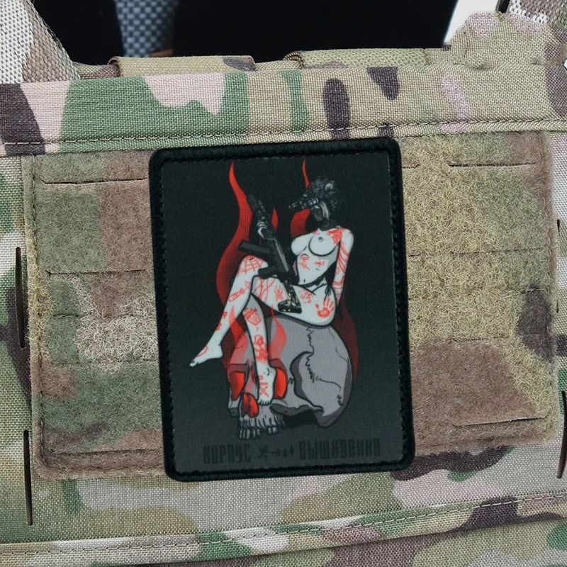 Night Witch Queen Printed Patch on Clothes Sexy Girl Military Tactical Patches Backpack Stickers Hook and Loop Army Armband