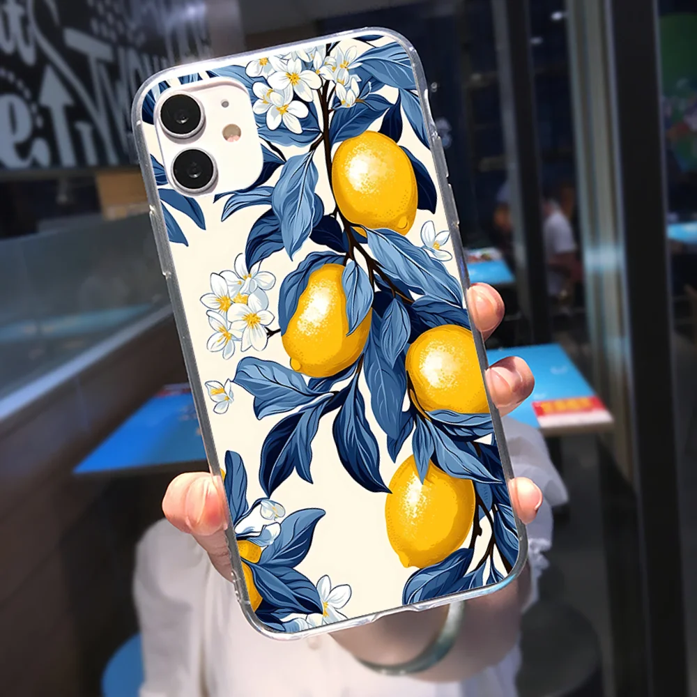 Lemon Cherry Phone Case For Iphone 15 11 13 14 Pro Max 7 8 Plus X Xr Xs Max Se2020 12mini Transparent Cover