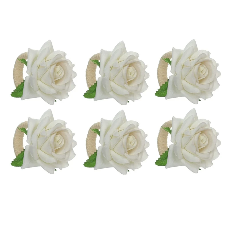 6Pcs Rose Flower Napkin Rings,Handicraft Silk Flower Napkin Holder,Valentine's,Dinner Tables Decoration