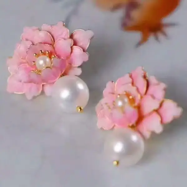 Sweet New Earrings Pink Flower Pearl Charming Fashion Jewelry For Women Girls Spring Summer Beach Holiday