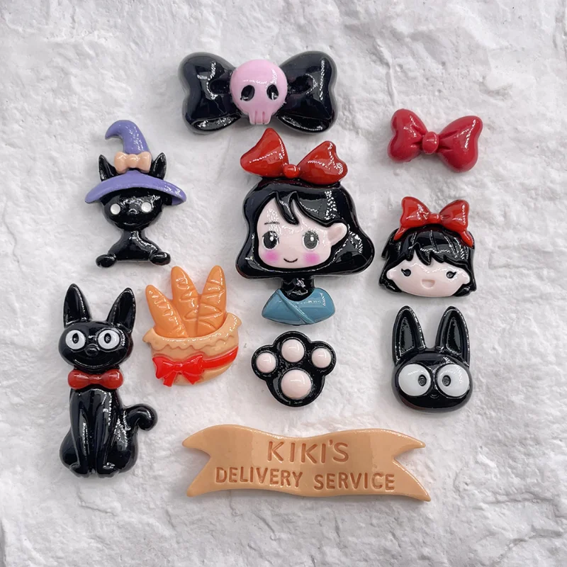 10 Stuks Cartoon Kleine Heks Meisje Kat Flatback Cabochon Scrapbooking Materialen Poppenhuis Miniaturen Hars Decoratie Accessoires