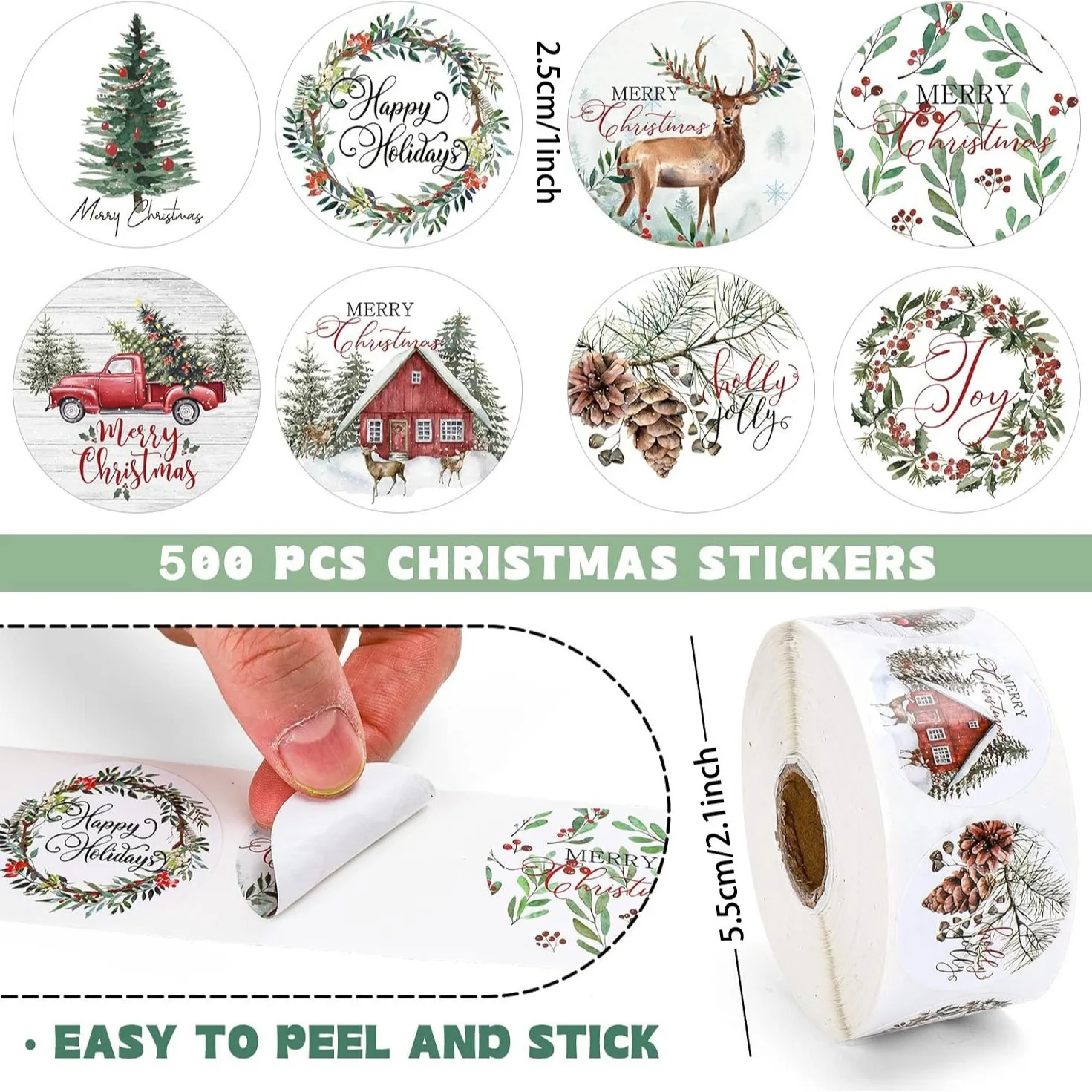 100-500pcs 1inch Merry Christmas Sticker Label for Festival Party Decor Envelope Sealing Label Decoration Supply