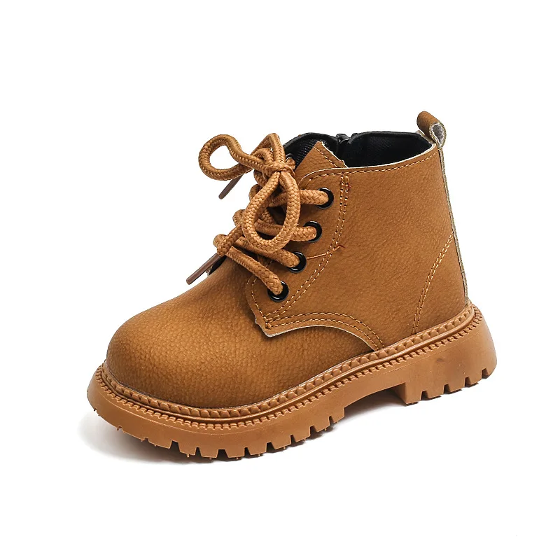 Fashion Unisex Versatile Stylish PU Leather Short Boot Autumn Winter Children Boots Kids Shoe Boy Girl Solid Color Fashion Boots