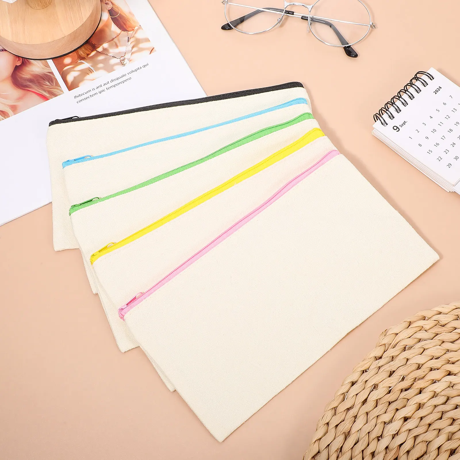 

Набор из 10 холщовых пеналов на молнии: моющиеся органайзеры для канцелярии, косметики, мелочей и дорожных принадлежностей