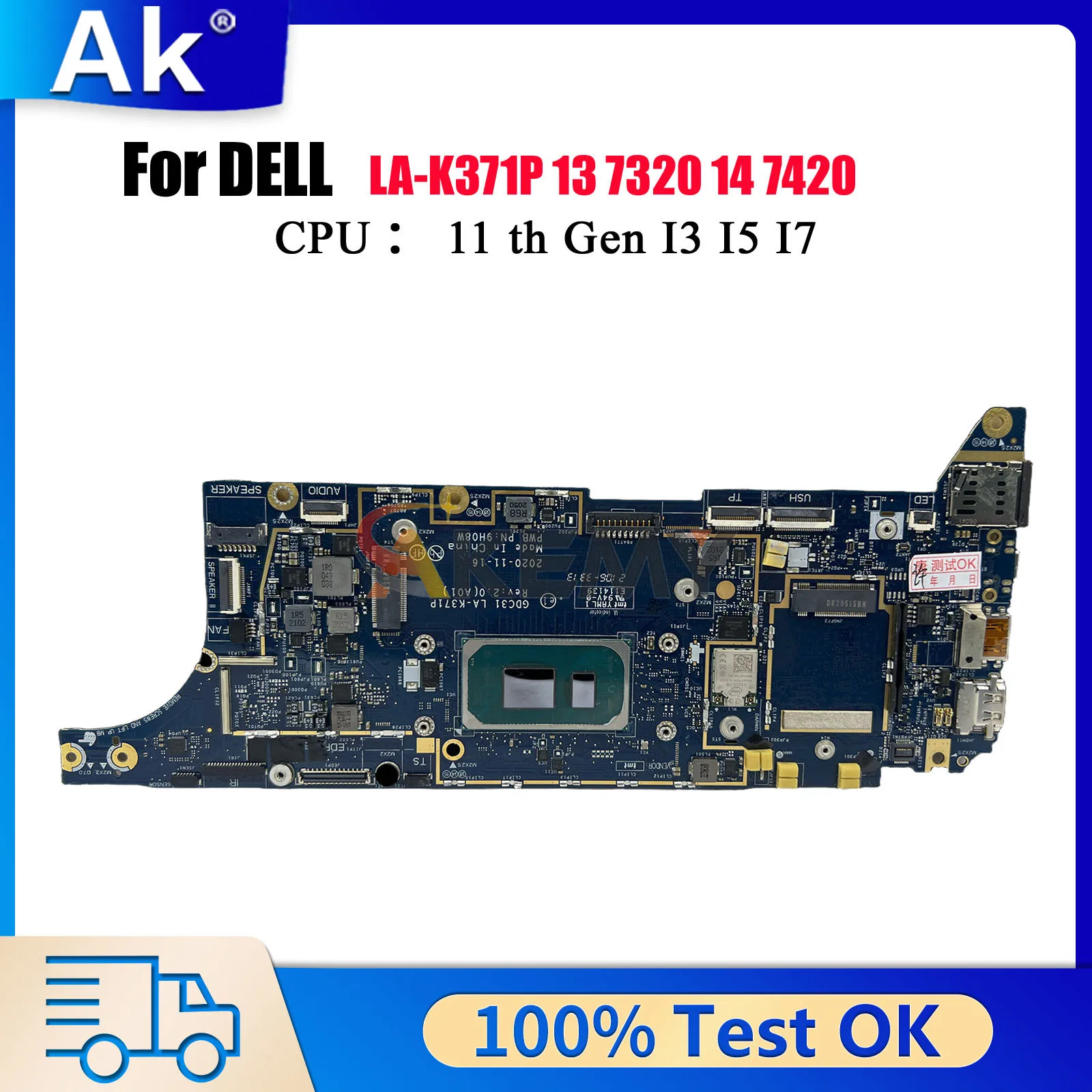 

LA-K371P Mainboard For Dell Latitude 7320 7420 7520 with I5 I7 CPU 8G/16G RAM 9H08W CN-095TWY 09RW31 100% Fully Tested