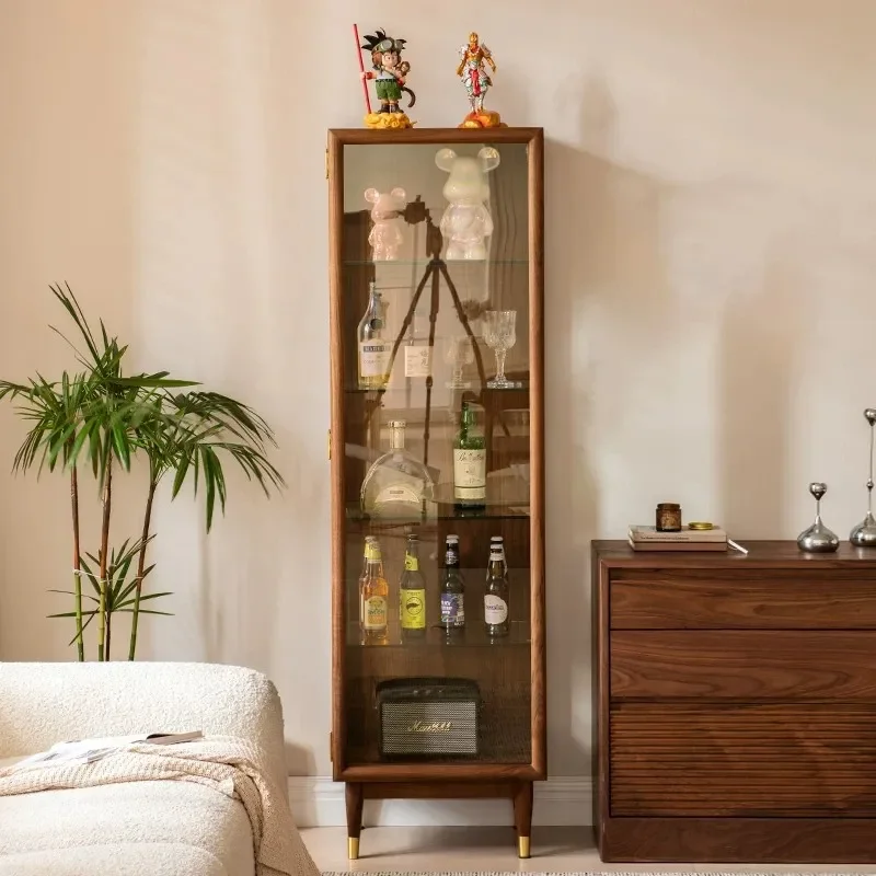 North American Black Walnut Solid Wood Glass Wine Cabinet Figure Display Storage Bookcase TV Stand Sideboard for Living Room