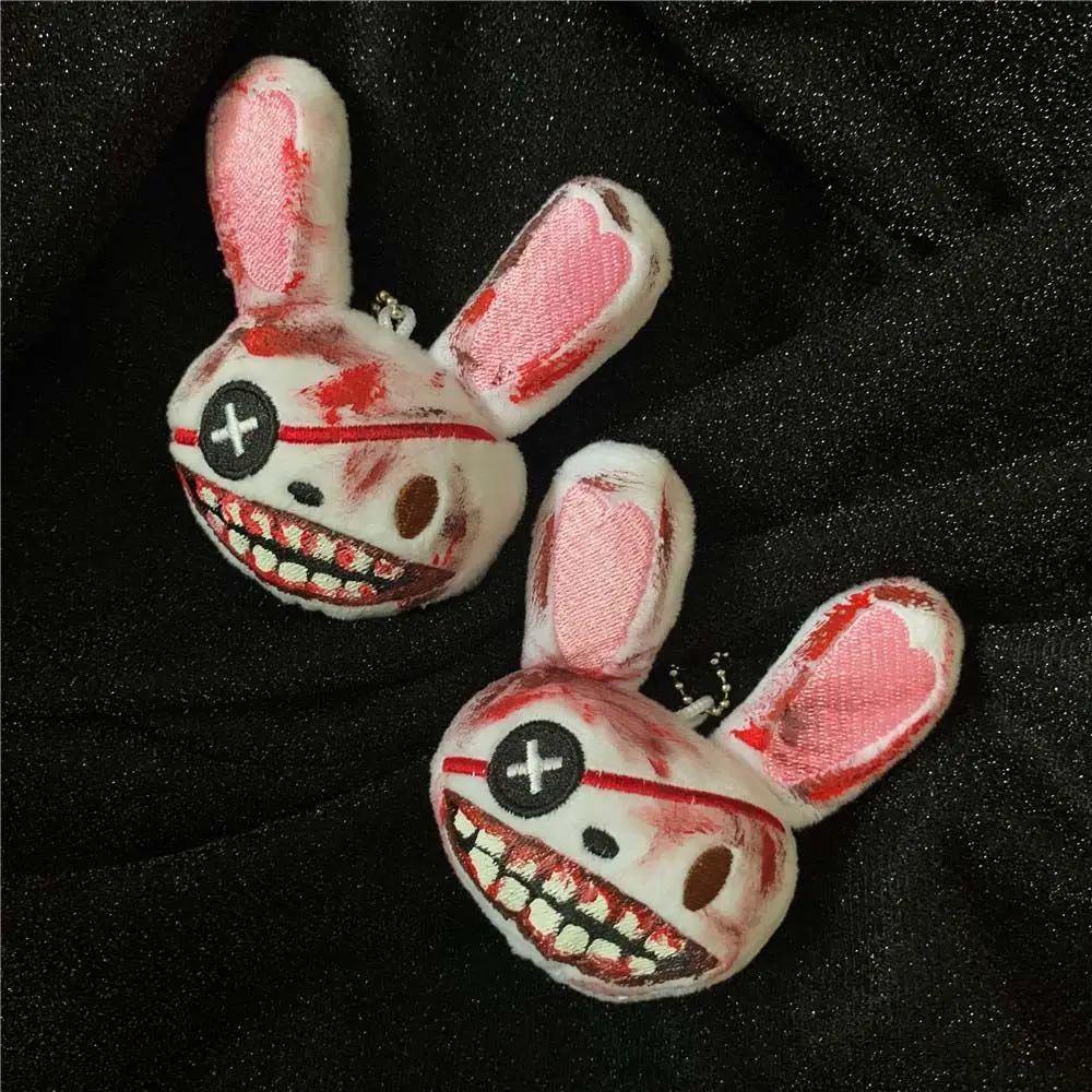 Handmade Unique Accessories For Women Couple Bloody Plush Animal Bag Pendant Halloween Key Ring Rabbit Keychain Fashion Jewelry