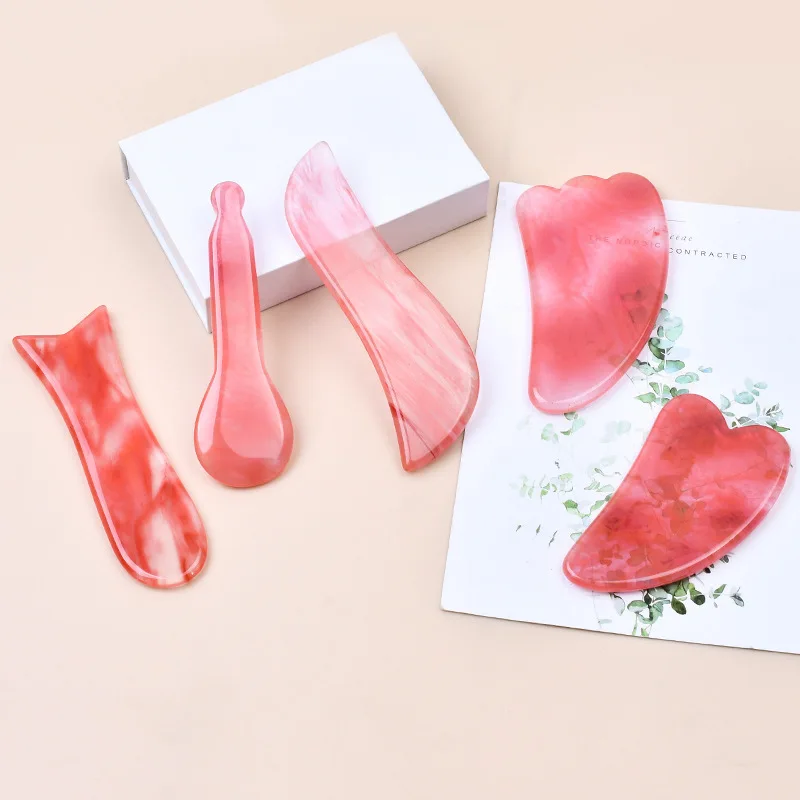 

Watermelon Red Glass Scraping Board with Meridian Pulling Stick Facial Beauty Massage Improve Edema New Product Gifts