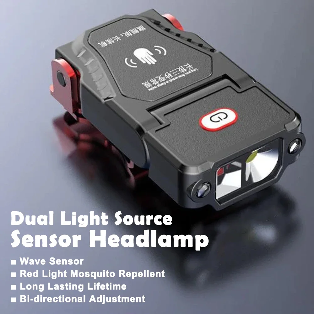 LED Sensor Headlamp Clip Headlight Rechargeable Super Bright Flashlight Portable Outdoor Camping Waterproof Emergency Work Lamp