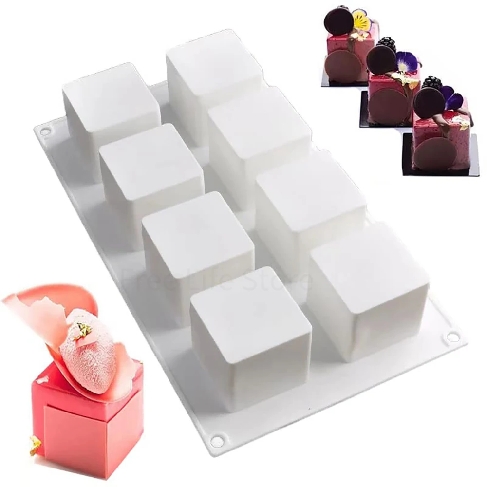 

8-Cavity Large Cube Silicone Cake Molds Non-stick Chocolate Mousse Cheese Dessert Pudding Mould DIY Cake Decorating Tools