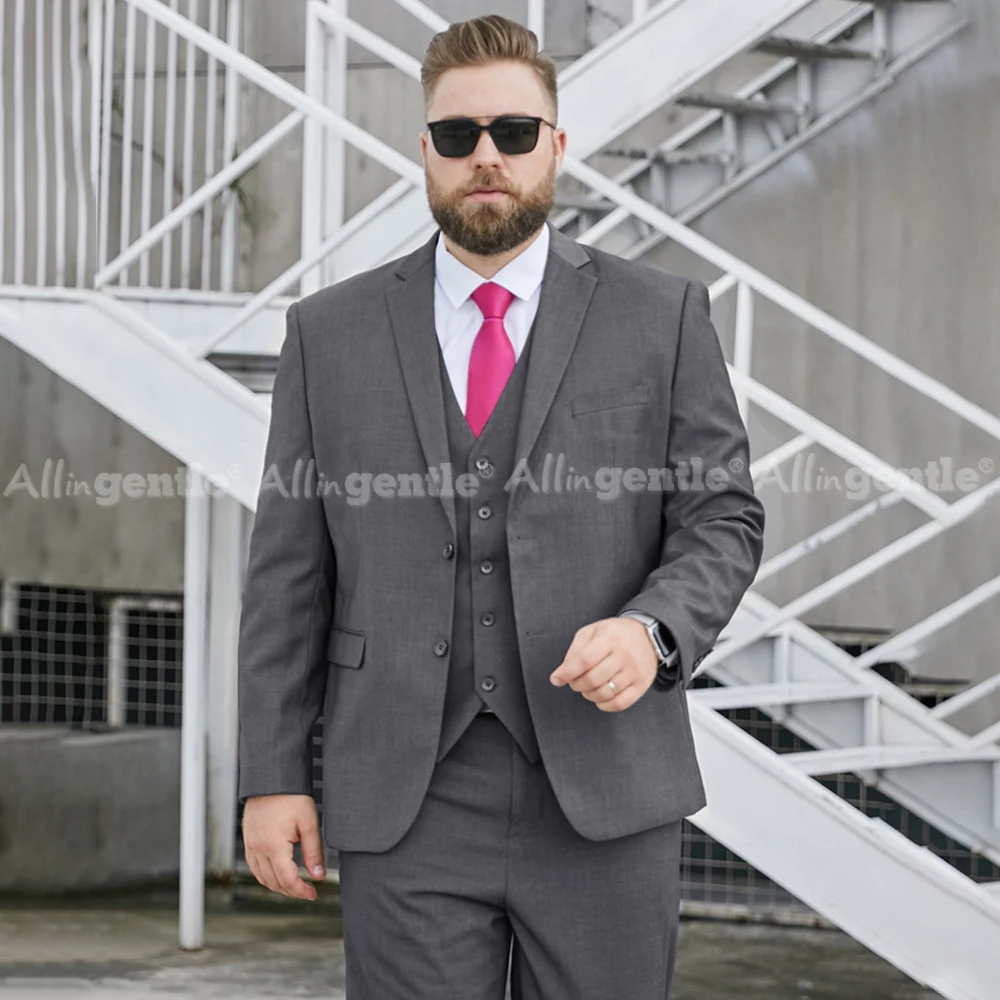 بدلات رجالية كبيرة وطويلة مكونة من 3 قطع طقم سترة بطية صدر مدببة كلاسيكية تناسب نسيج مسامي مريح طوال اليوم