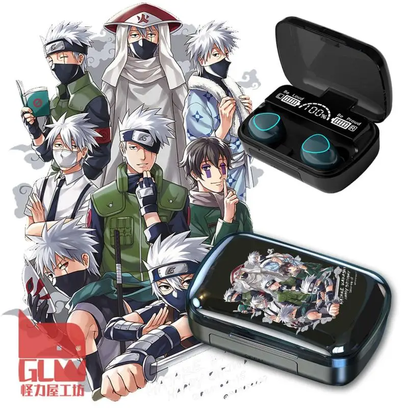 Auriculares NARUTO con compartimento de carga Auriculares inalámbricos Bluetooth Pantalla de alimentación Auriculares para deportes al aire libre Hatake Kakashi