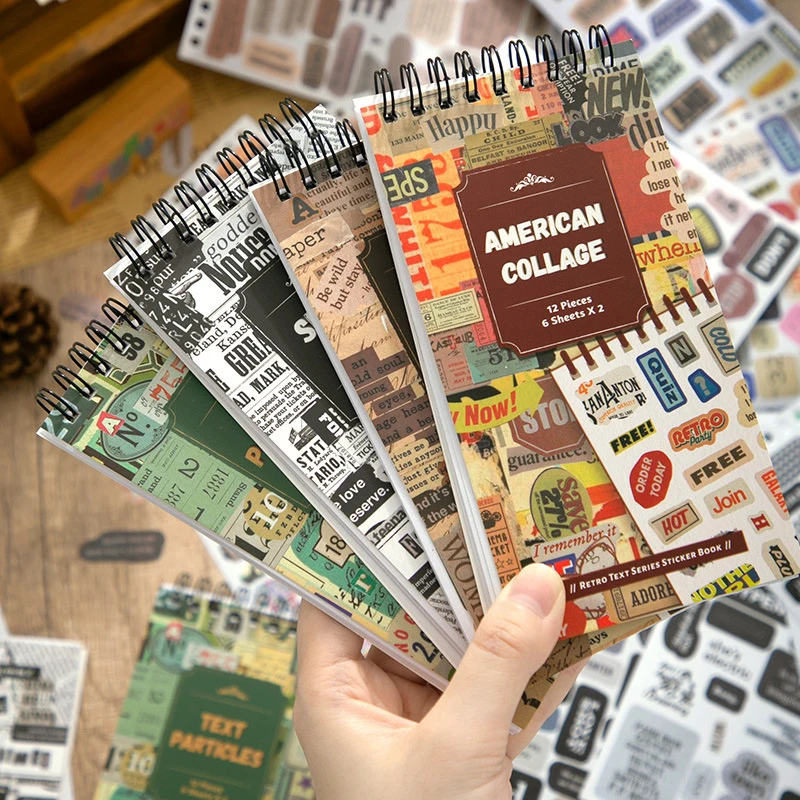 4Style 12Pcs/bag Retro Text Collage Series Sticker Book Creative Handbook DIY Material Decorative Stickers