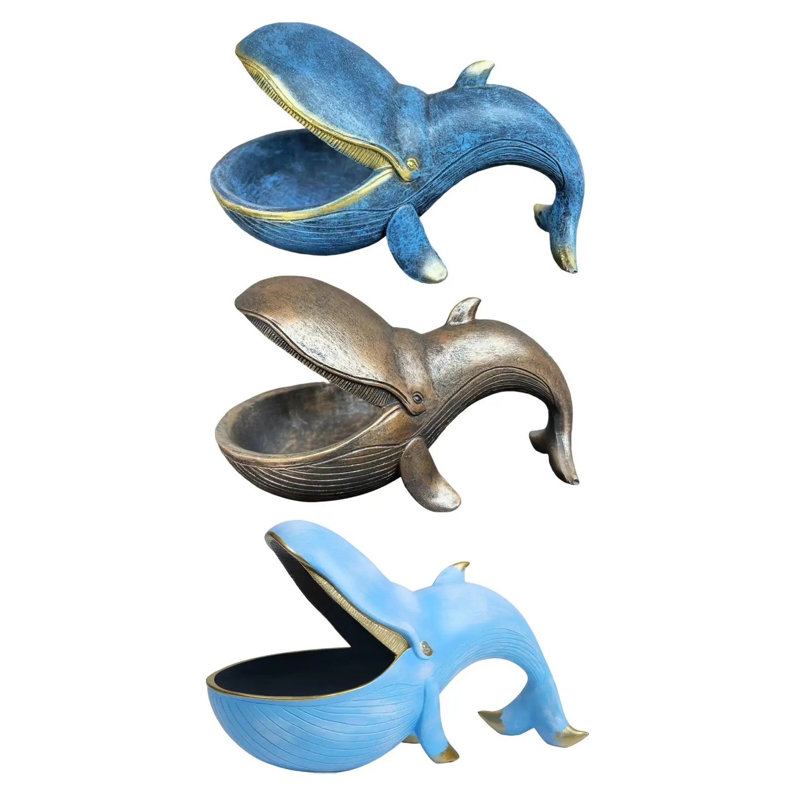 Whale Statue Animal Figurine Multifunction Resin Cute Whale Sculpture Candy Bowl for Cabinet Table Entrance Home Decoration