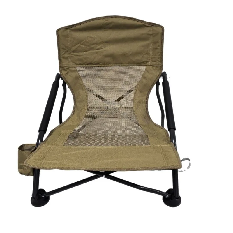 Outdoor Portable Low Seat Camping Folding Chair with Non-slip Foot Pads Short Sling Beach Chair