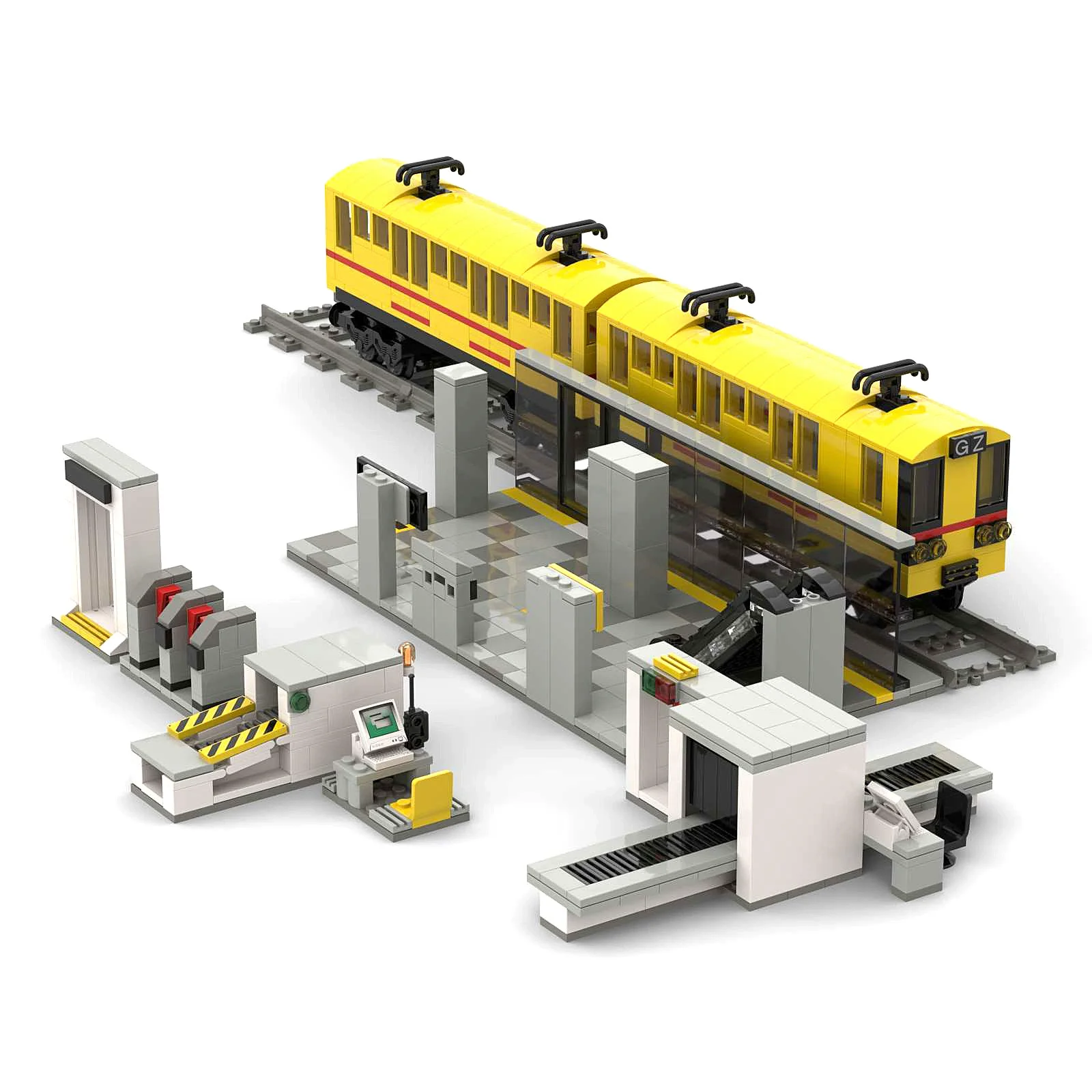 

MOC городская система безопасности метро, строительный комплект, инспекционные строительные блоки, кирпичи, украшение, машина для экранирования багажа, игрушка для детей