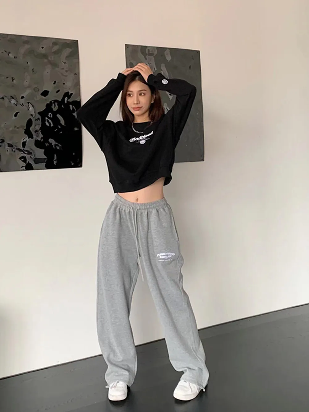 Hoge taille losse pasvorm sportbroek Amerikaanse High Street Faion dames casual broek herfst winter lange broek