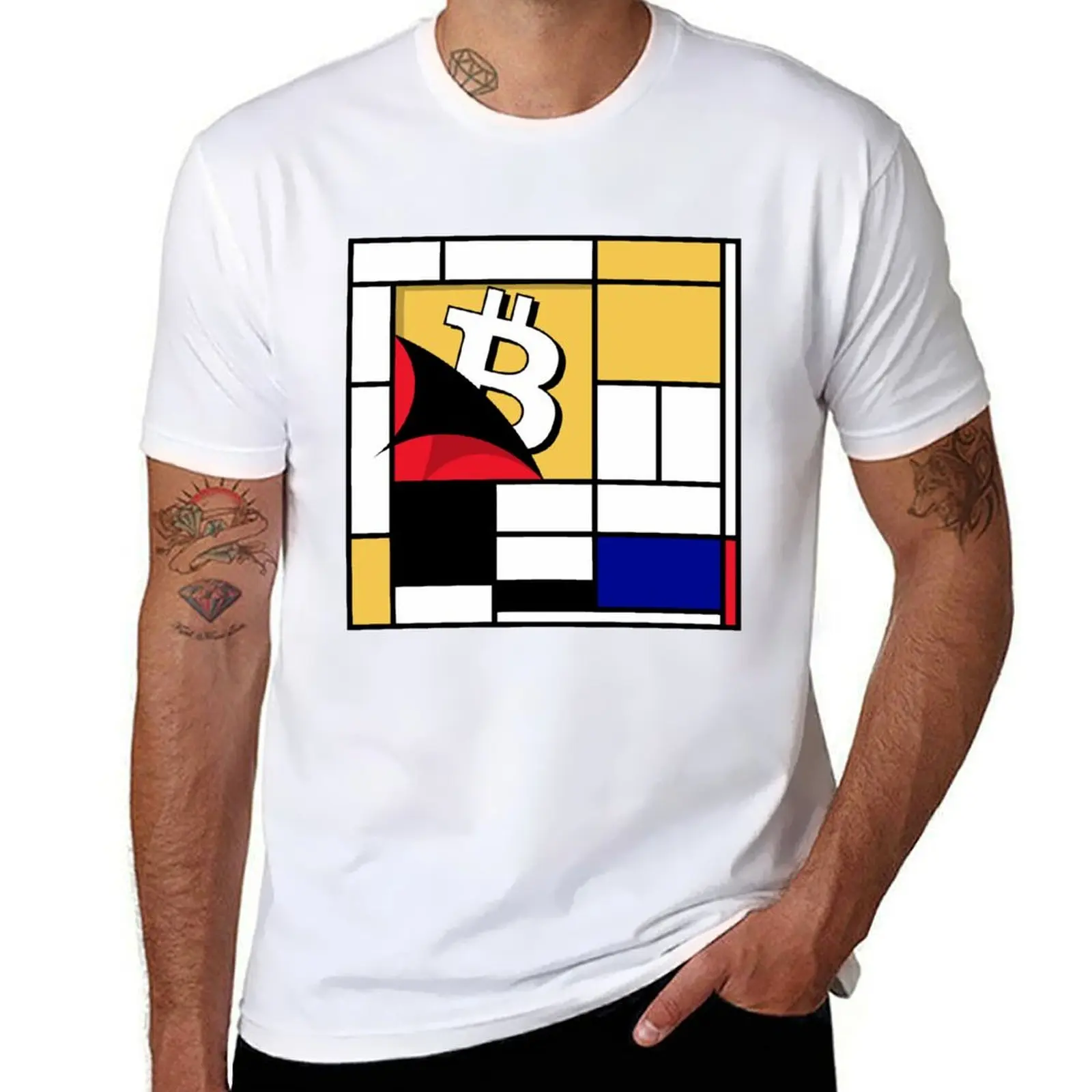 

Футболка Bitcoin: Mondrain is Satoshi, персонализированная футболка для мужчин, мужская футболка из 100-процентного хлопка с рисунком, футболка