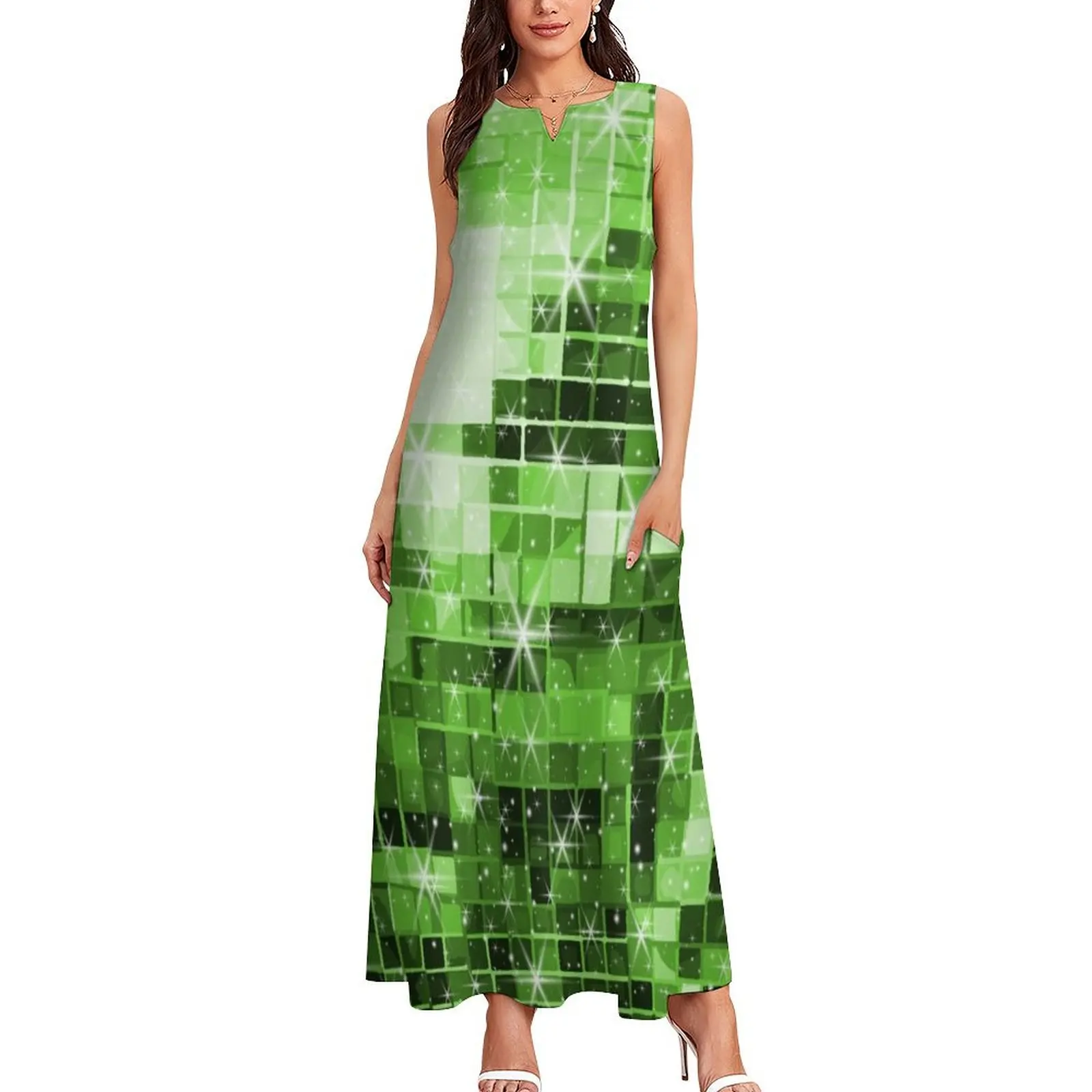 Twinkle Green Disco Ball Pattern Long Dress women's summer dress 2025 Women's long dress