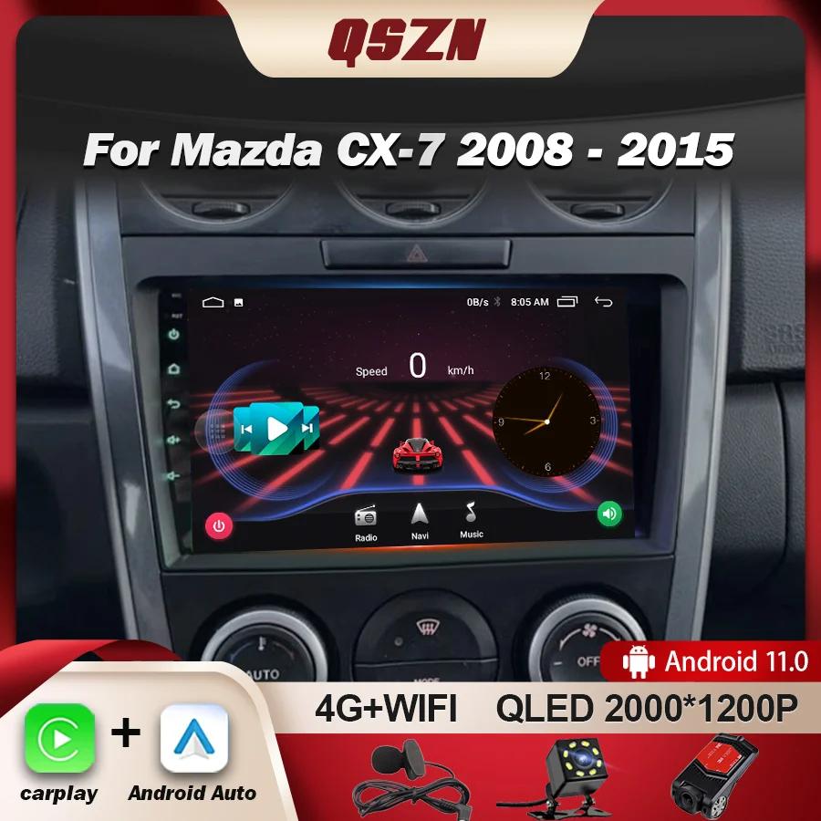 QSZN For Mazda CX-7 CX 7 ER 2009 - 2012 Car Radio Multimedia Video Player GPS 4G Carplay Android 12 Autoradio 2K QLED Head Unit