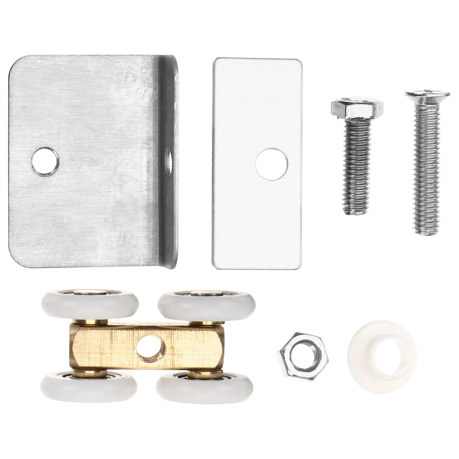

2 Sets Copper Heavy Duty Trolley Assembly for Window Door Strut Channel 6mm Drill Bit Four Wheel Bearing Hardware Long
