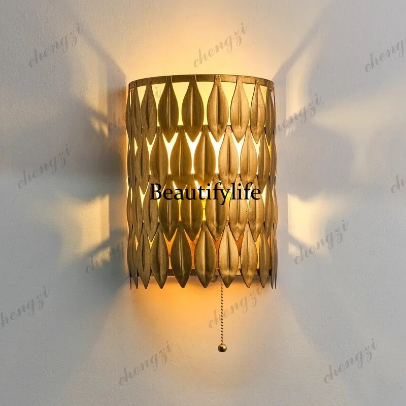 01A American retro gold leaf wall lamp creative background wall wall lamp aisle bedside lamp