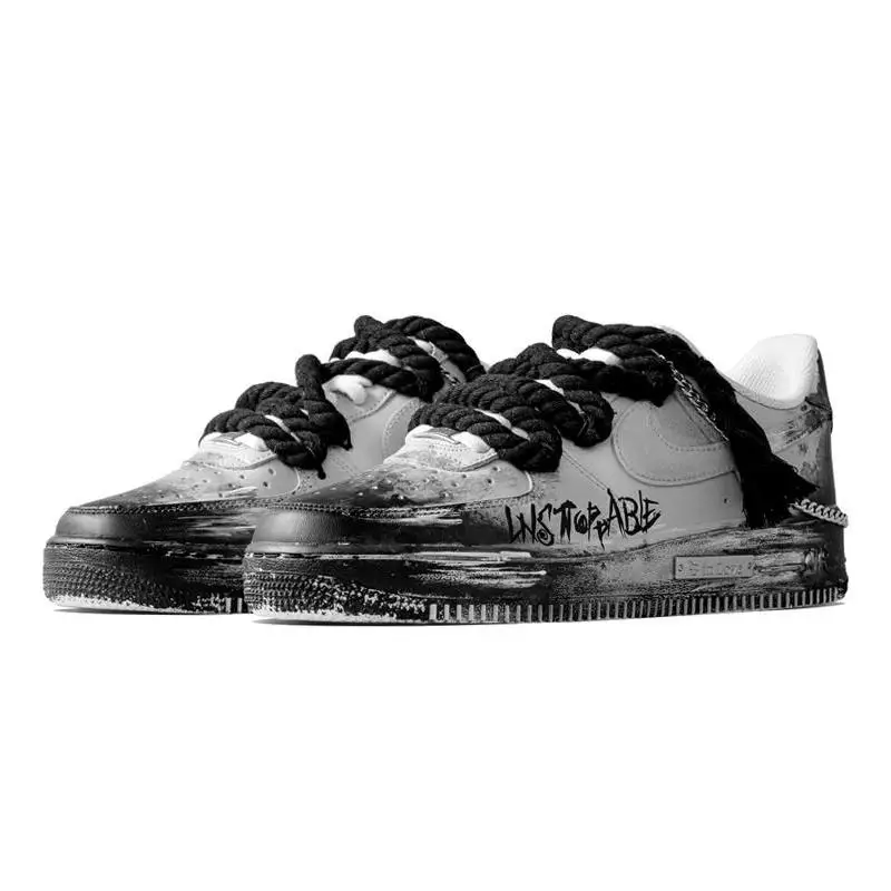 [Custom Dark Halloween]Nike Air Force 1 Low Slip-Resistant Cushioning Coverage Low-Top Skateboard Shoes GS Black White Gray - Image 3