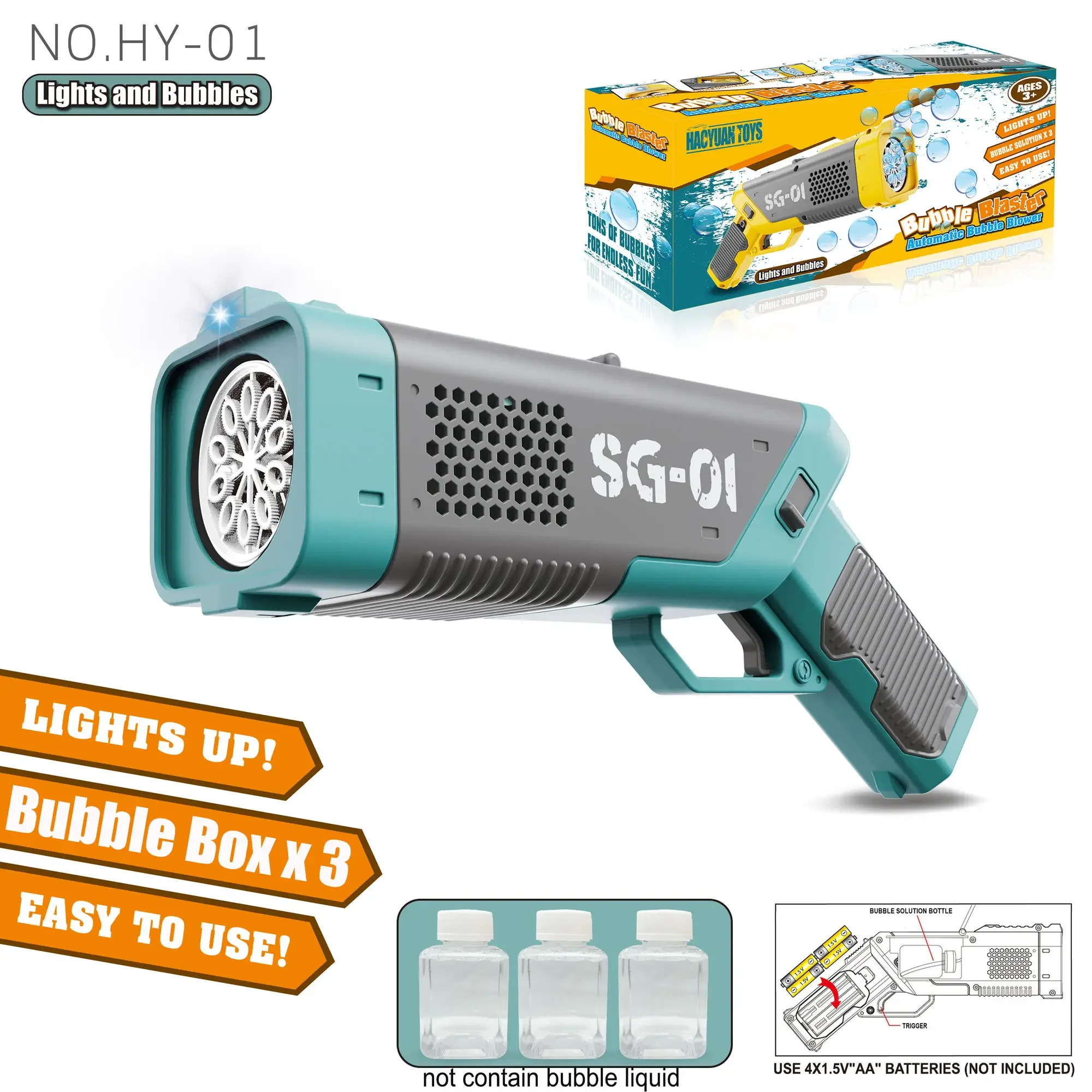 Leuchtende automatische elektrische Seifenblasenpistole Gatlin Seifenblasenpistole Maschine Seifenblasen Magische Blase Badezimmer Outdoor-Spielzeug für Kinder