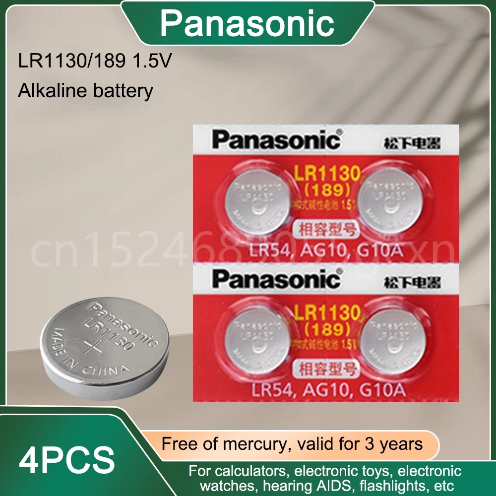 Кнопочная батарейка Panasonic AG10 1,5 в, 4 шт., батарейки для часов SR54 389 189 LR1130 SR1130, пульт дистанционного управления для игрушек