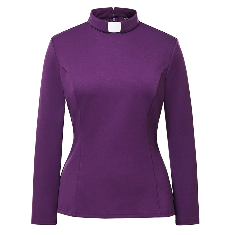 Camisas pretas de clero feminino, gola romana, pastor, clérigo, pregador, ministro, sacerdote, fantasia, uniforme clérico, blusa